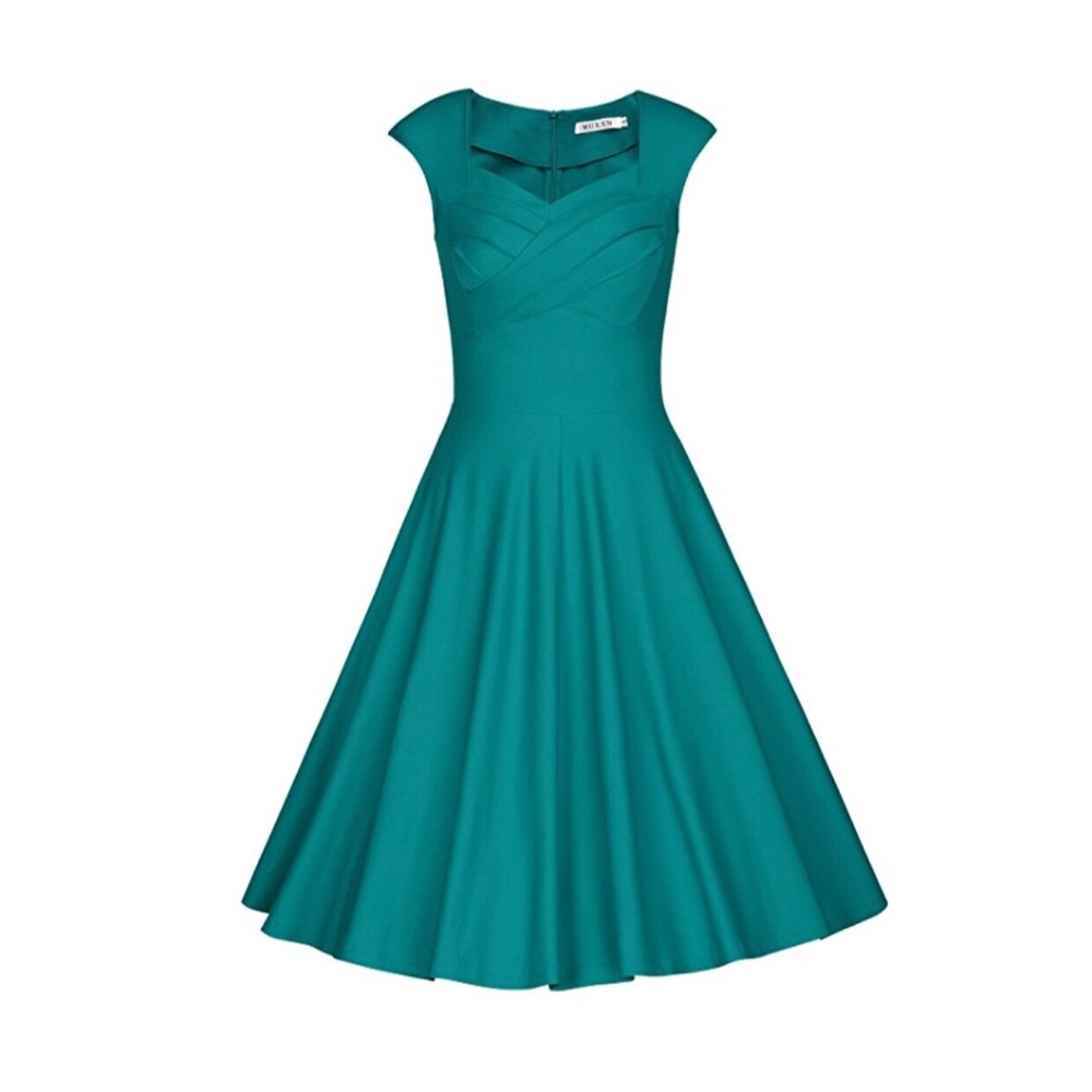 Teal tea length retro dress
